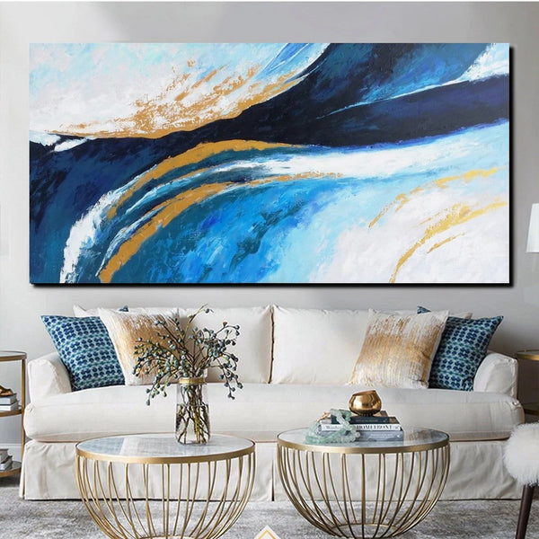 Living Room Wall Art Paintings, Blue Acrylic Abstract Painting Behind Couch, Large Painting on Canvas, Buy Paintings Online, Acrylic Painting for Sale-HomePaintingDecor
