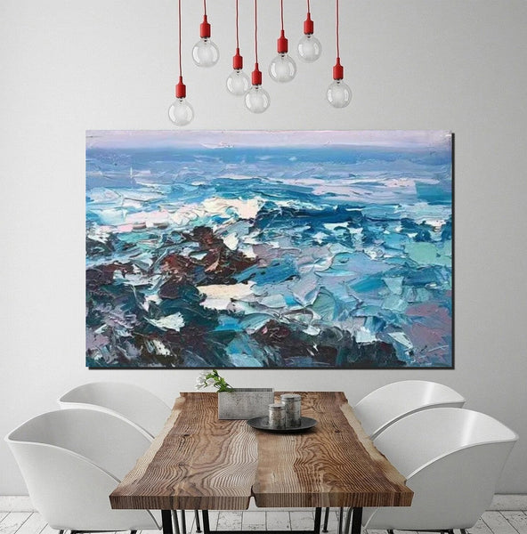 Landscape Canvas Paintings, Seascape Painting, Acrylic Paintings for Living Room, Abstract Landscape Paintings, Seascape Big Wave Painting, Heavy Texture Canvas Art-HomePaintingDecor