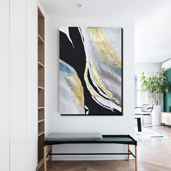 Black Abstract Acrylic Paintings, Large Paintings for Bedroom, Simple Modern Art, Modern Wall Art Ideas, Contemporary Canvas Paintings-HomePaintingDecor