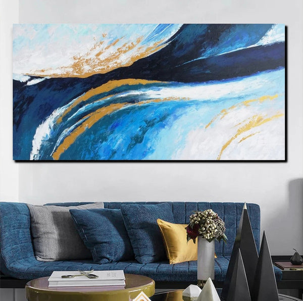 Living Room Wall Art Paintings, Blue Acrylic Abstract Painting Behind Couch, Large Painting on Canvas, Buy Paintings Online, Acrylic Painting for Sale-HomePaintingDecor