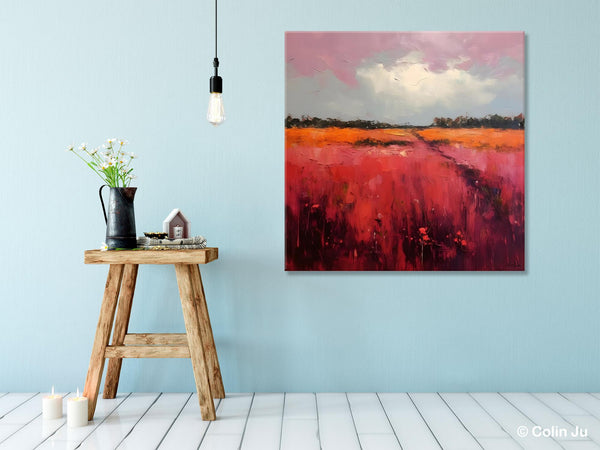 Landscape Paintings for Living Room, Abstract Canvas Painting, Abstract Landscape Art, Red Poppy Field Painting, Original Hand Painted Wall Art-HomePaintingDecor