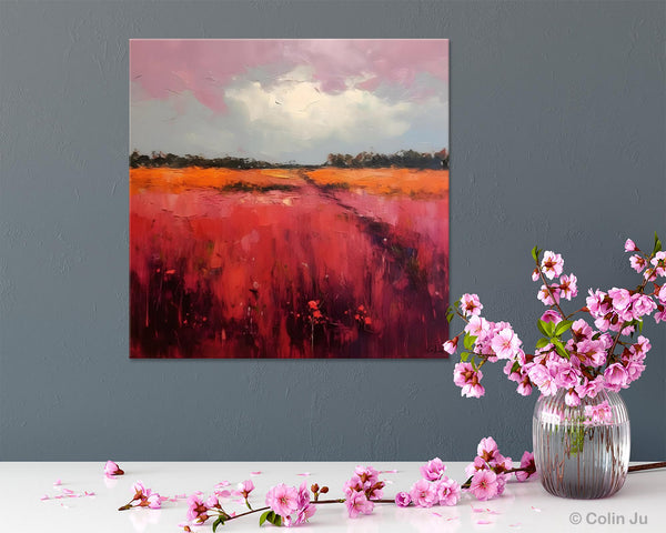 Landscape Paintings for Living Room, Abstract Canvas Painting, Abstract Landscape Art, Red Poppy Field Painting, Original Hand Painted Wall Art-HomePaintingDecor