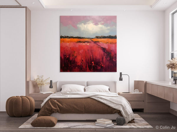 Landscape Paintings for Living Room, Abstract Canvas Painting, Abstract Landscape Art, Red Poppy Field Painting, Original Hand Painted Wall Art-HomePaintingDecor