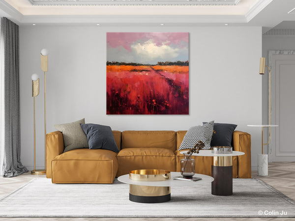 Landscape Paintings for Living Room, Abstract Canvas Painting, Abstract Landscape Art, Red Poppy Field Painting, Original Hand Painted Wall Art-HomePaintingDecor