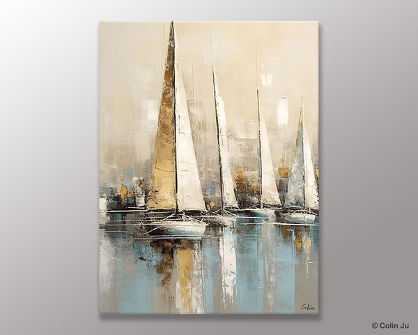 Modern Abstract Wall Art Paintings, Large Original Canvas Art for Bedroom, Large Painting Ideas for Living Room, Sail Boat Canvas Painting-HomePaintingDecor