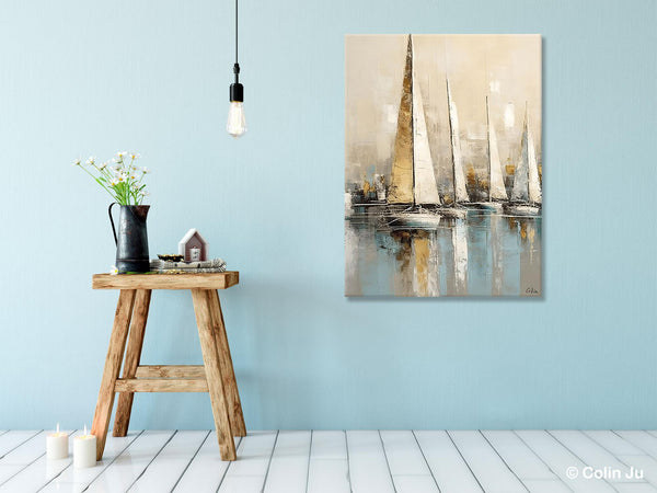 Modern Abstract Wall Art Paintings, Large Original Canvas Art for Bedroom, Large Painting Ideas for Living Room, Sail Boat Canvas Painting-HomePaintingDecor