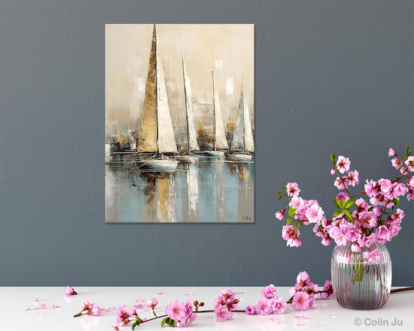 Modern Abstract Wall Art Paintings, Large Original Canvas Art for Bedroom, Large Painting Ideas for Living Room, Sail Boat Canvas Painting-HomePaintingDecor