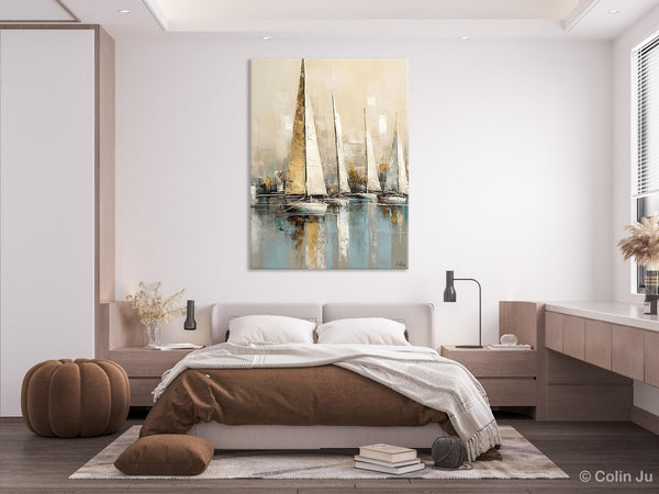 Modern Abstract Wall Art Paintings, Large Original Canvas Art for Bedroom, Large Painting Ideas for Living Room, Sail Boat Canvas Painting-HomePaintingDecor