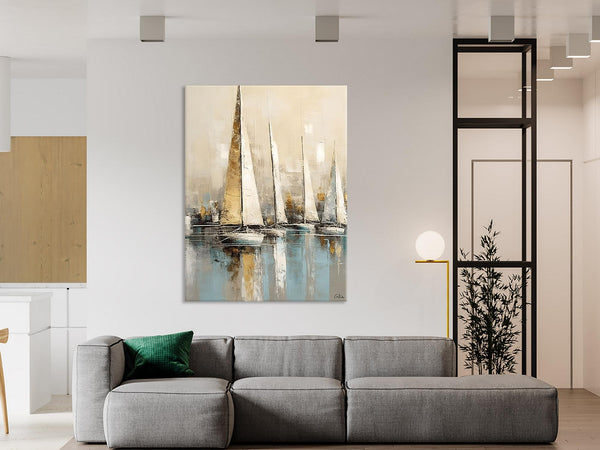 Modern Abstract Wall Art Paintings, Large Original Canvas Art for Bedroom, Large Painting Ideas for Living Room, Sail Boat Canvas Painting-HomePaintingDecor