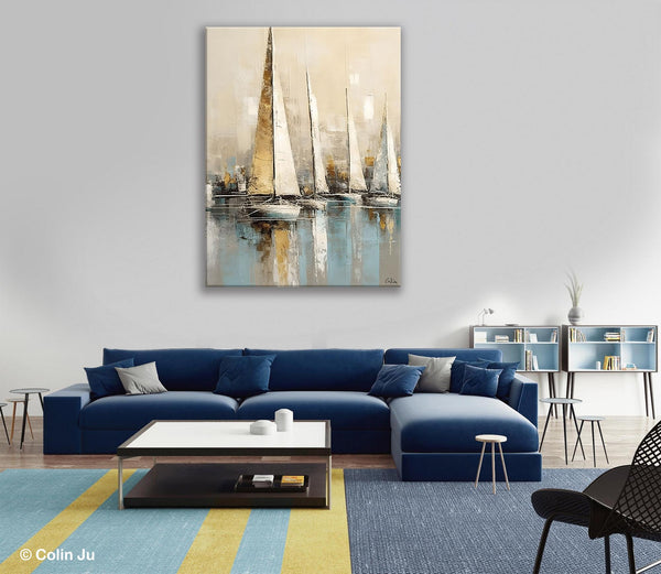 Modern Abstract Wall Art Paintings, Large Original Canvas Art for Bedroom, Large Painting Ideas for Living Room, Sail Boat Canvas Painting-HomePaintingDecor