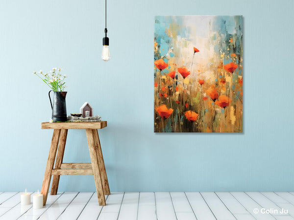 Abstract Flower Painting, Flower Acrylic Painting, Canvas Painting Flower, Original Paintings on Canvas, Modern Acrylic Paintings for Bedroom-HomePaintingDecor