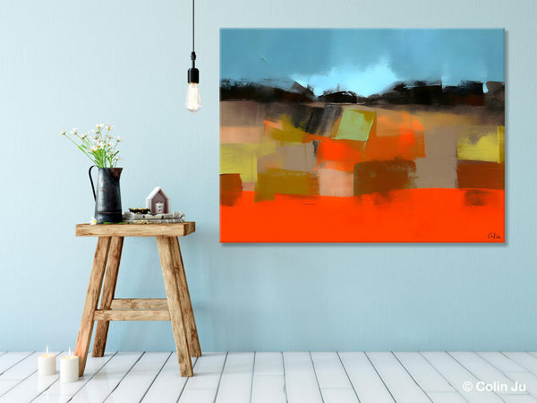 Modern Landscape Paintings Behind Sofa, Abstract Landscape Paintings for Living Room, Palette Knife Canvas Art, Original Landscape Art-HomePaintingDecor