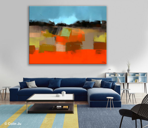 Modern Landscape Paintings Behind Sofa, Abstract Landscape Paintings for Living Room, Palette Knife Canvas Art, Original Landscape Art-HomePaintingDecor