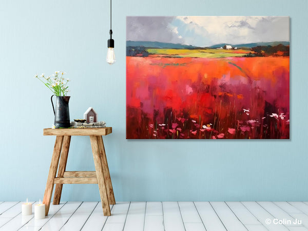Abstract Canvas Painting, Landscape Paintings for Living Room, Red Poppy Field Painting, Original Hand Painted Wall Art, Abstract Landscape Art-HomePaintingDecor