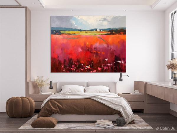 Abstract Canvas Painting, Landscape Paintings for Living Room, Red Poppy Field Painting, Original Hand Painted Wall Art, Abstract Landscape Art-HomePaintingDecor