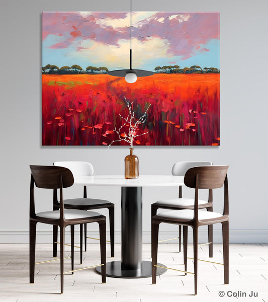 Acrylic Abstract Art, Landscape Canvas Paintings, Red Poppy Flower Field Painting, Landscape Acrylic Painting, Living Room Wall Art Paintings-HomePaintingDecor