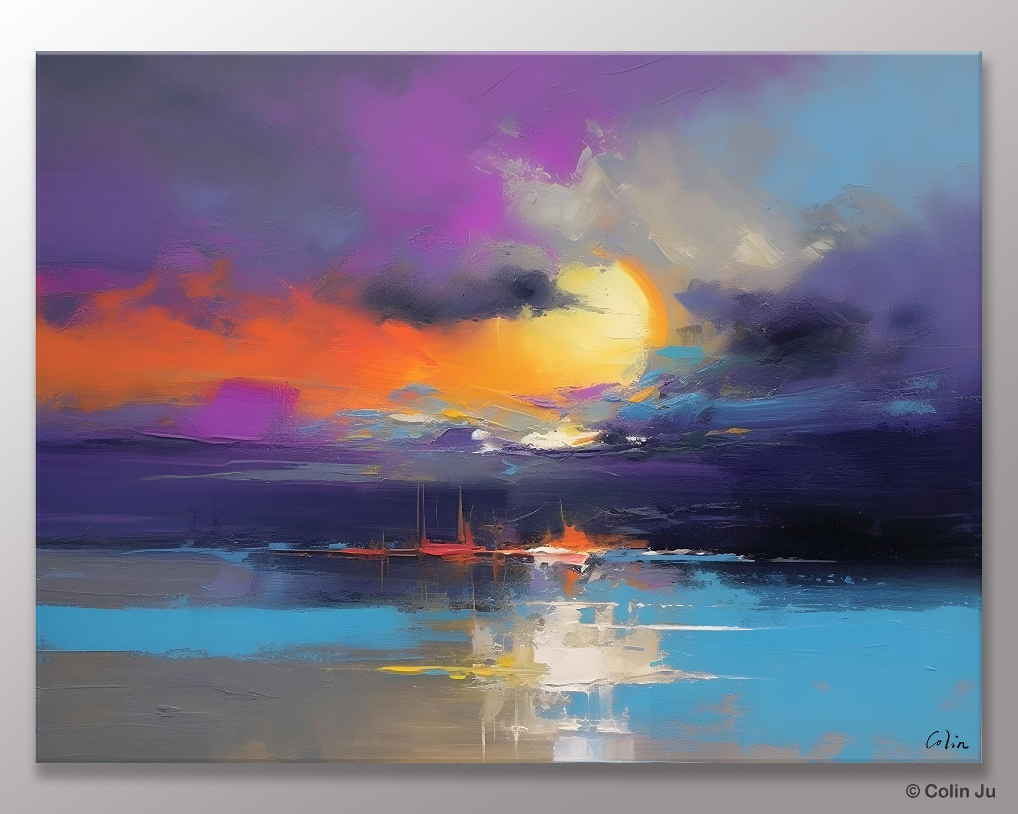 Abstract Landscape Painting, Sunset Painting, Large Landscape Painting for Living Room, Bedroom Wall Art Ideas, Modern Paintings for Dining Room-HomePaintingDecor