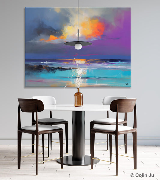 Landscape Painting on Canvas, Hand Painted Canvas Art, Moon Rising from Sea, Contemporary Wall Art Paintings, Extra Large Original Art-HomePaintingDecor