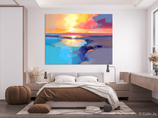Sunrise Painting, Original Landscape Painting, Large Landscape Painting for Living Room, Bedroom Wall Art Ideas, Modern Paintings for Dining Room-HomePaintingDecor