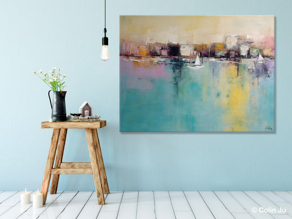 Contemporary Abstract Art for Dining Room, Sail Boat Abstract Paintings, Living Room Canvas Art Ideas, Large Landscape Painting, Simple Modern Art-HomePaintingDecor