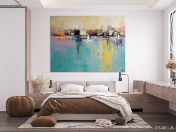 Contemporary Abstract Art for Dining Room, Sail Boat Abstract Paintings, Living Room Canvas Art Ideas, Large Landscape Painting, Simple Modern Art-HomePaintingDecor