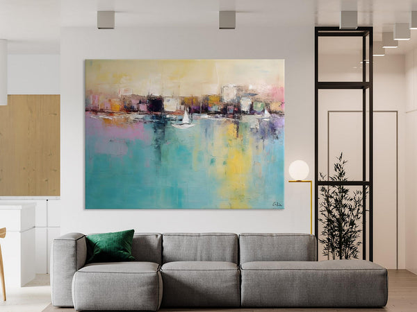 Contemporary Abstract Art for Dining Room, Sail Boat Abstract Paintings, Living Room Canvas Art Ideas, Large Landscape Painting, Simple Modern Art-HomePaintingDecor