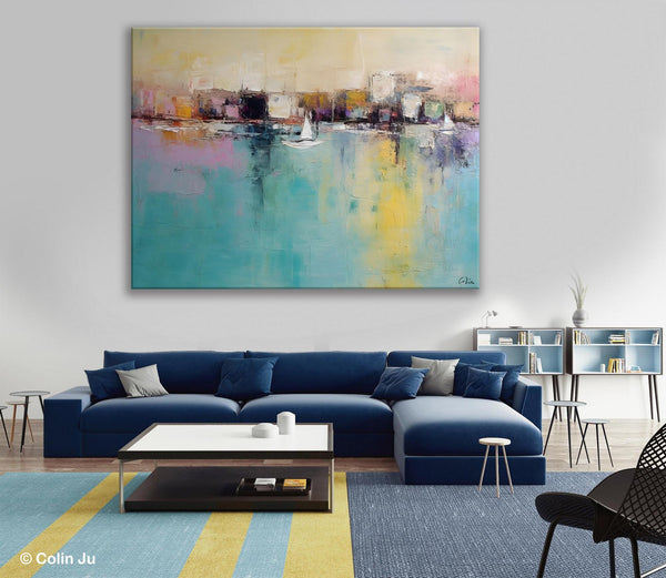 Contemporary Abstract Art for Dining Room, Sail Boat Abstract Paintings, Living Room Canvas Art Ideas, Large Landscape Painting, Simple Modern Art-HomePaintingDecor