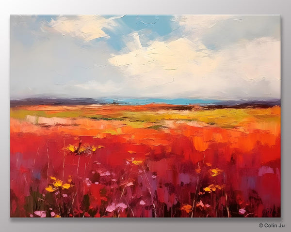 Extra Large Wall Art Painting, Landscape Canvas Painting for Living Room, Flower Field Acrylic Paintings, Original Landscape Acrylic Artwork-HomePaintingDecor