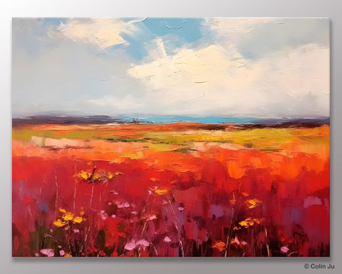 Extra Large Wall Art Painting, Landscape Canvas Painting for Living Room, Flower Field Acrylic Paintings, Original Landscape Acrylic Artwork-HomePaintingDecor