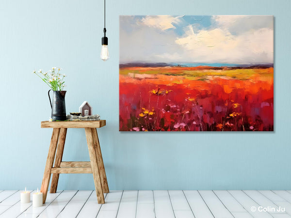 Extra Large Wall Art Painting, Landscape Canvas Painting for Living Room, Flower Field Acrylic Paintings, Original Landscape Acrylic Artwork-HomePaintingDecor