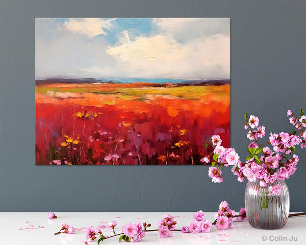 Extra Large Wall Art Painting, Landscape Canvas Painting for Living Room, Flower Field Acrylic Paintings, Original Landscape Acrylic Artwork-HomePaintingDecor