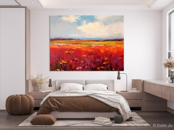 Extra Large Wall Art Painting, Landscape Canvas Painting for Living Room, Flower Field Acrylic Paintings, Original Landscape Acrylic Artwork-HomePaintingDecor