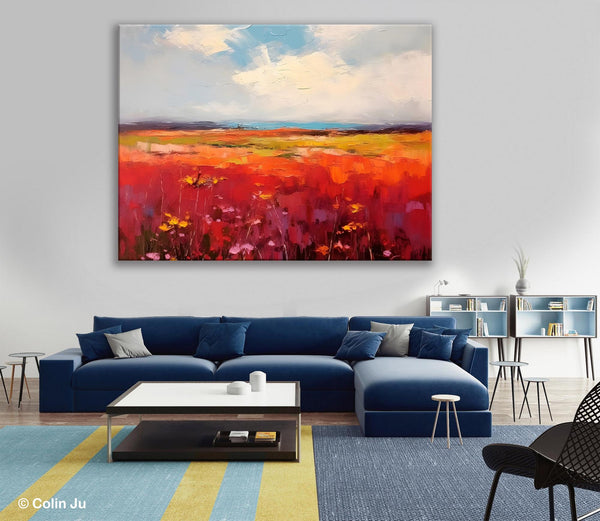 Extra Large Wall Art Painting, Landscape Canvas Painting for Living Room, Flower Field Acrylic Paintings, Original Landscape Acrylic Artwork-HomePaintingDecor