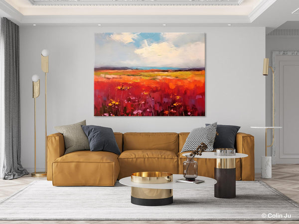 Extra Large Wall Art Painting, Landscape Canvas Painting for Living Room, Flower Field Acrylic Paintings, Original Landscape Acrylic Artwork-HomePaintingDecor