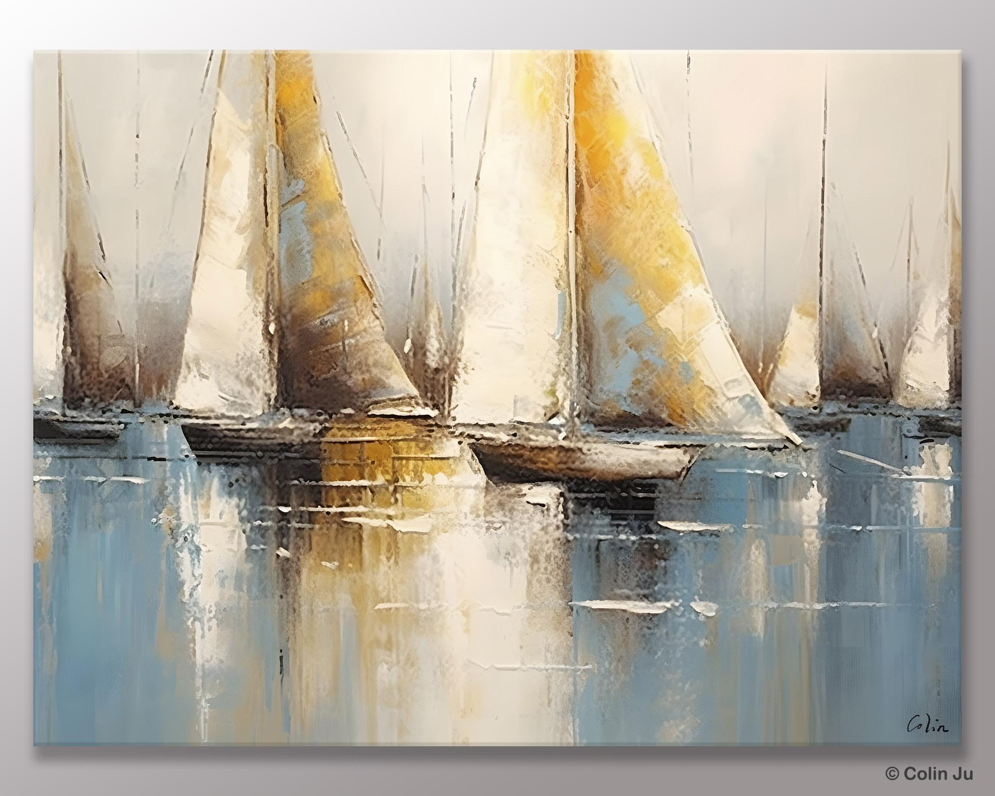 Large Paintings for Dining Room, Sail Boat Canvas Painting, Living Room Canvas Painting, Original Canvas Wall Art Paintings-HomePaintingDecor