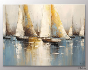 Large Paintings for Dining Room, Sail Boat Canvas Painting, Living Room Canvas Painting, Original Canvas Wall Art Paintings-HomePaintingDecor