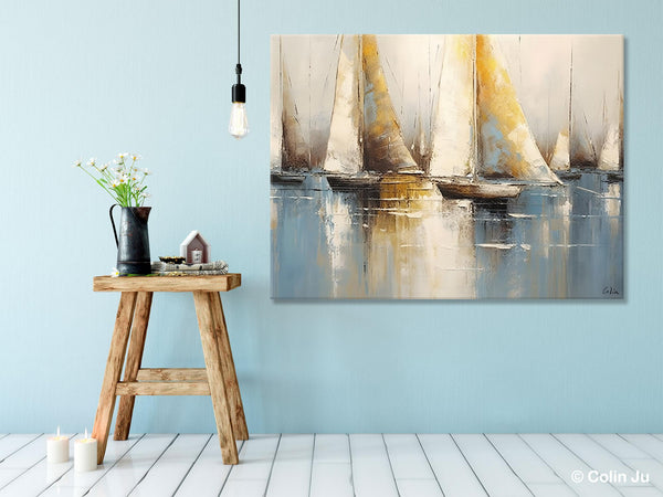 Large Paintings for Dining Room, Sail Boat Canvas Painting, Living Room Canvas Painting, Original Canvas Wall Art Paintings-HomePaintingDecor