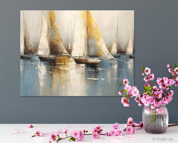 Large Paintings for Dining Room, Sail Boat Canvas Painting, Living Room Canvas Painting, Original Canvas Wall Art Paintings-HomePaintingDecor