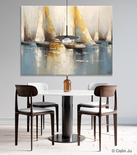 Large Paintings for Dining Room, Sail Boat Canvas Painting, Living Room Canvas Painting, Original Canvas Wall Art Paintings-HomePaintingDecor