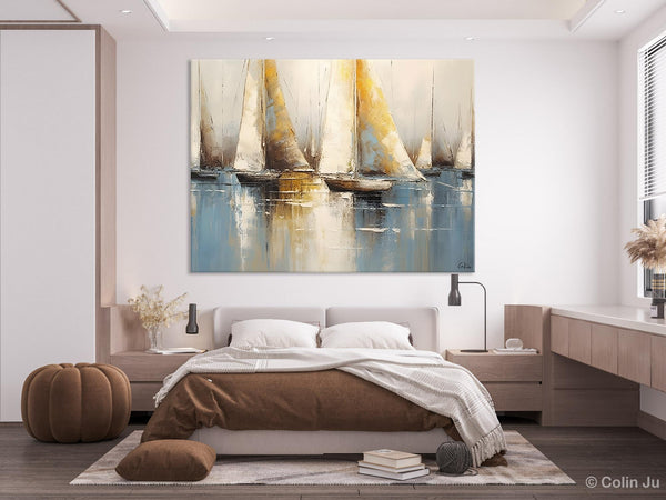 Large Paintings for Dining Room, Sail Boat Canvas Painting, Living Room Canvas Painting, Original Canvas Wall Art Paintings-HomePaintingDecor