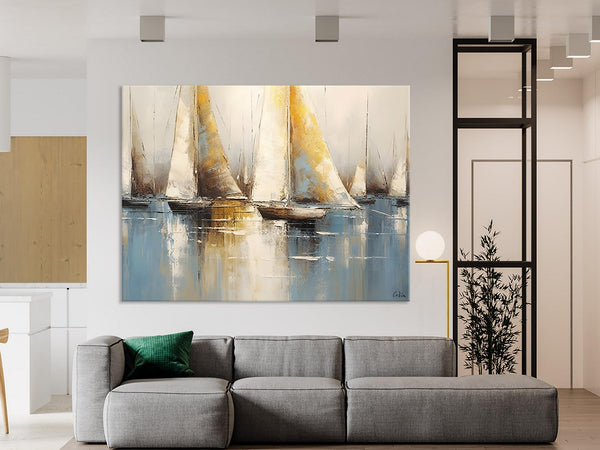 Large Paintings for Dining Room, Sail Boat Canvas Painting, Living Room Canvas Painting, Original Canvas Wall Art Paintings-HomePaintingDecor