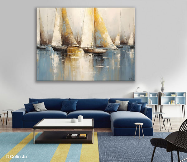 Large Paintings for Dining Room, Sail Boat Canvas Painting, Living Room Canvas Painting, Original Canvas Wall Art Paintings-HomePaintingDecor