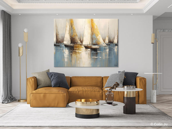 Large Paintings for Dining Room, Sail Boat Canvas Painting, Living Room Canvas Painting, Original Canvas Wall Art Paintings-HomePaintingDecor