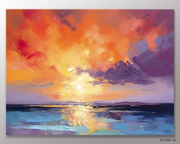 Original Landscape Oil Paintings, Sunrise Paintings, Large Contemporary Wall Art, Oil Painting on Canvas, Extra Large Paintings for Bedroom-HomePaintingDecor