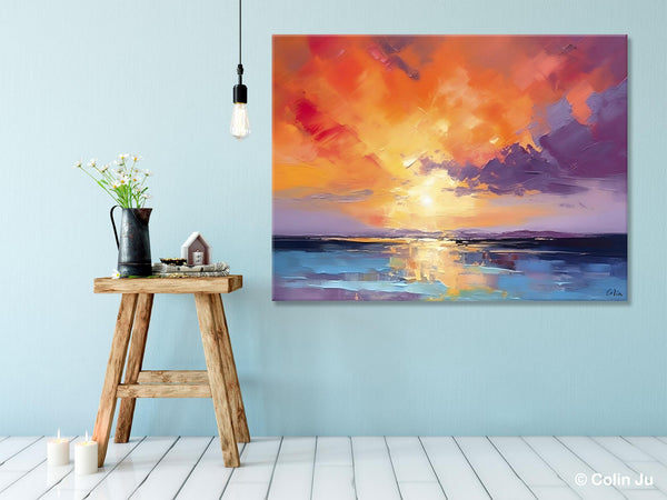 Original Landscape Oil Paintings, Sunrise Paintings, Large Contemporary Wall Art, Oil Painting on Canvas, Extra Large Paintings for Bedroom-HomePaintingDecor