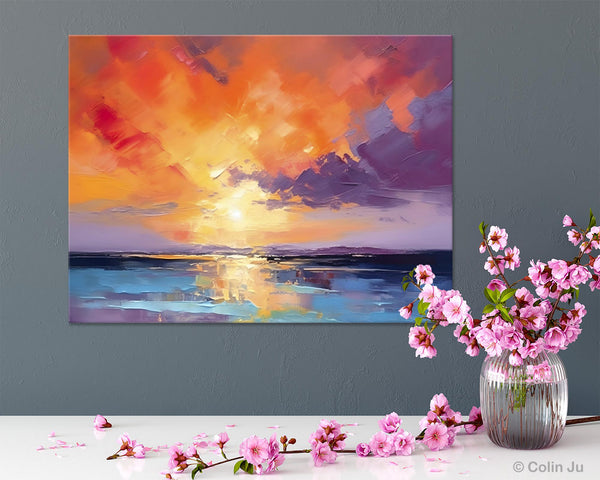 Original Landscape Oil Paintings, Sunrise Paintings, Large Contemporary Wall Art, Oil Painting on Canvas, Extra Large Paintings for Bedroom-HomePaintingDecor