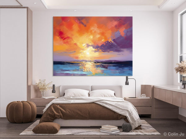 Original Landscape Oil Paintings, Sunrise Paintings, Large Contemporary Wall Art, Oil Painting on Canvas, Extra Large Paintings for Bedroom-HomePaintingDecor