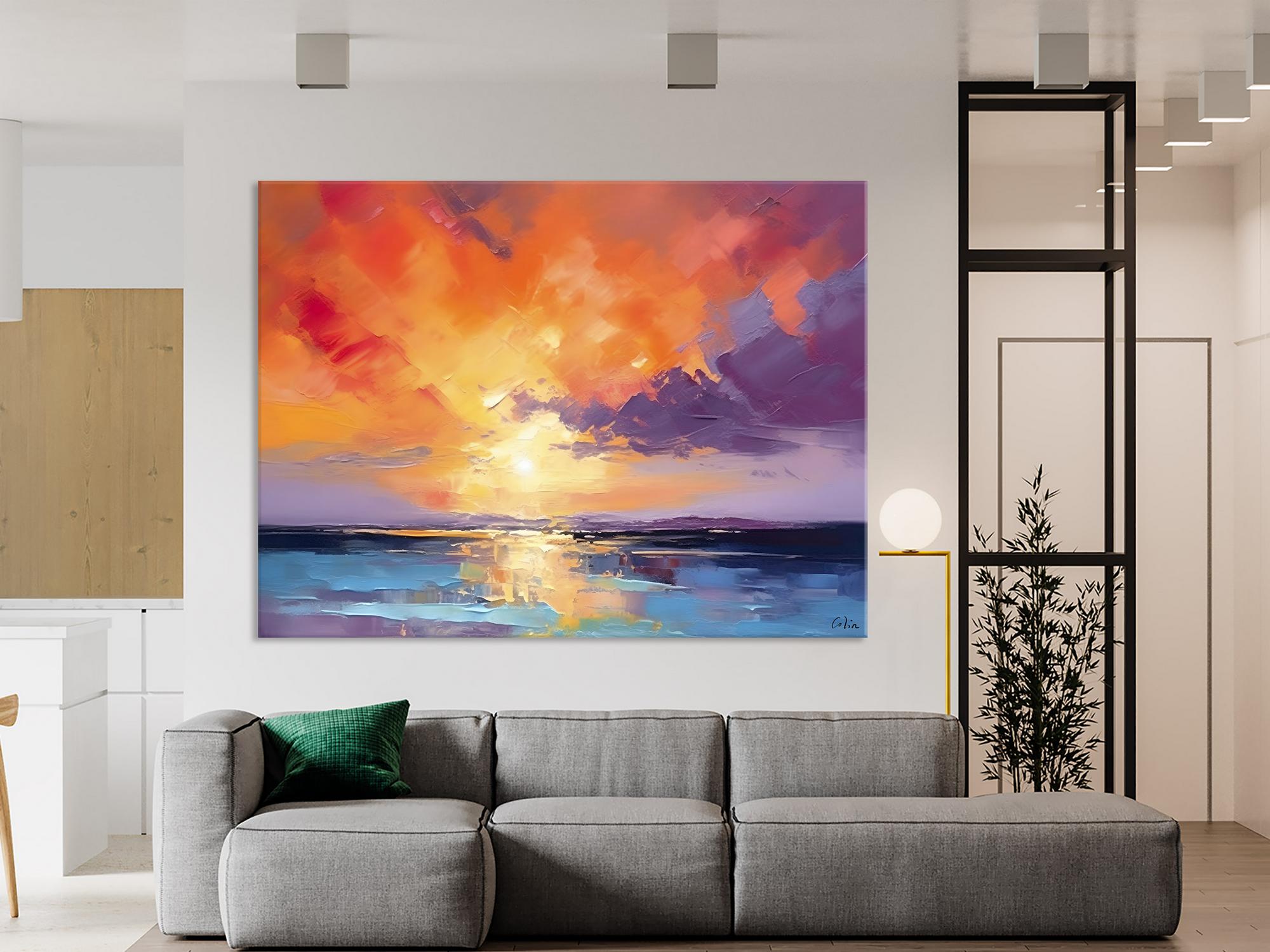 Original Landscape Oil Paintings, Sunrise Paintings, Large Contemporary Wall Art, Oil Painting on Canvas, Extra Large Paintings for Bedroom-HomePaintingDecor