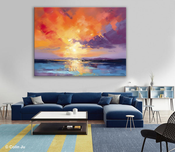 Original Landscape Oil Paintings, Sunrise Paintings, Large Contemporary Wall Art, Oil Painting on Canvas, Extra Large Paintings for Bedroom-HomePaintingDecor