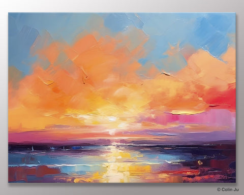 Acrylic Paintings for Living Room, Landscape Canvas Paintings, Sunrise Abstract Acrylic Painting, Contemporary Wall Art on Canvas-HomePaintingDecor